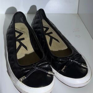 Anne Klein Black Quilted Loafers with Bow Accent